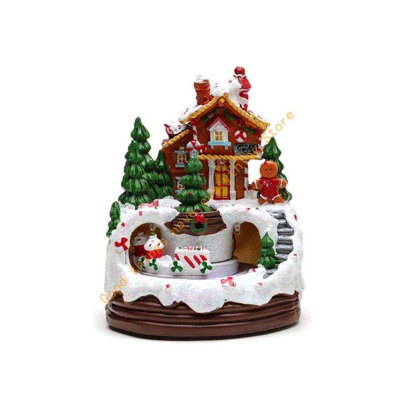Christmas Cabin Musical Box with Rotating Train for Kid Adult Birthday Christmas 55KF
