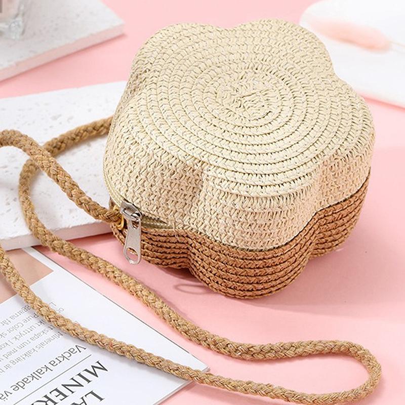 Handmade Kids Girls Shoulder Bag Flower Straw Baby Bags Messenger Bag Children Keys Coin Purse Cute Princess Mini Handbag