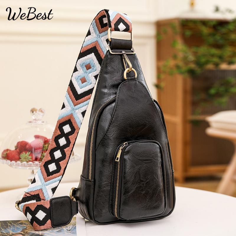 

Vintage PU Crossbody Chest Bag with Adjustable Strap and Zipper Closure