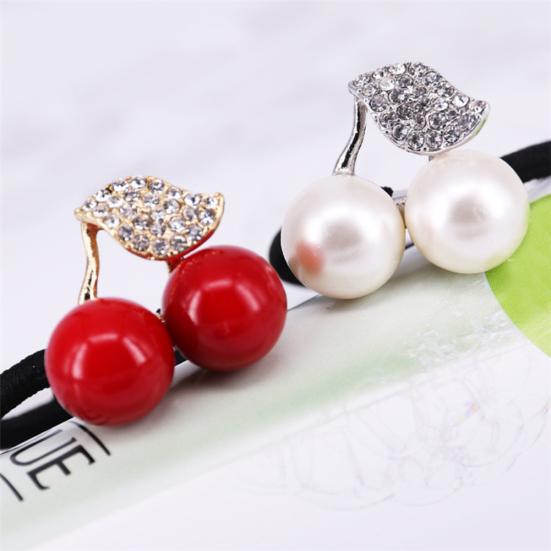 Shiny Rhinestone Leaf Cherry Elastic Hair Rubber Band Girl Ponytail Holder Rope