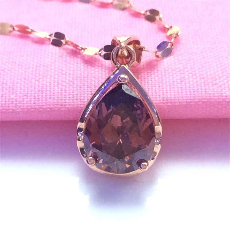 Color Gold Smoke Stone Necklace Retro Women'S Water Drop Shape Shiny Egg Surface Variant Set Chain Niche Pendant