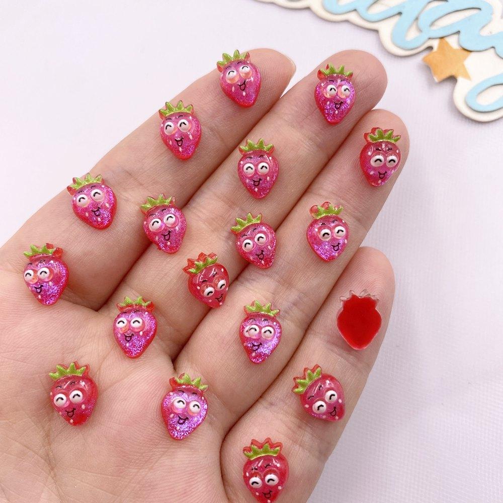 50 pièces Résine Coloré Paillettes Dessin Animé Fraise Banane Radis Fruit Ongles Art Strass à Dos Plat Applique Bricolage Scrapbook Artisanat