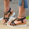 Women Beaded Elastic Band Sandals Lightweight Slip On Summer Beach Shoes Comfortable Ethnic Style Open Toe Flat Sandals