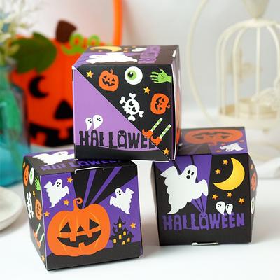 10pcs Halloween Packaging Boxes Square Party Flip Sugar Boxes, Handmade Egg Tart Cookies, DIY Creative Packaging Paper