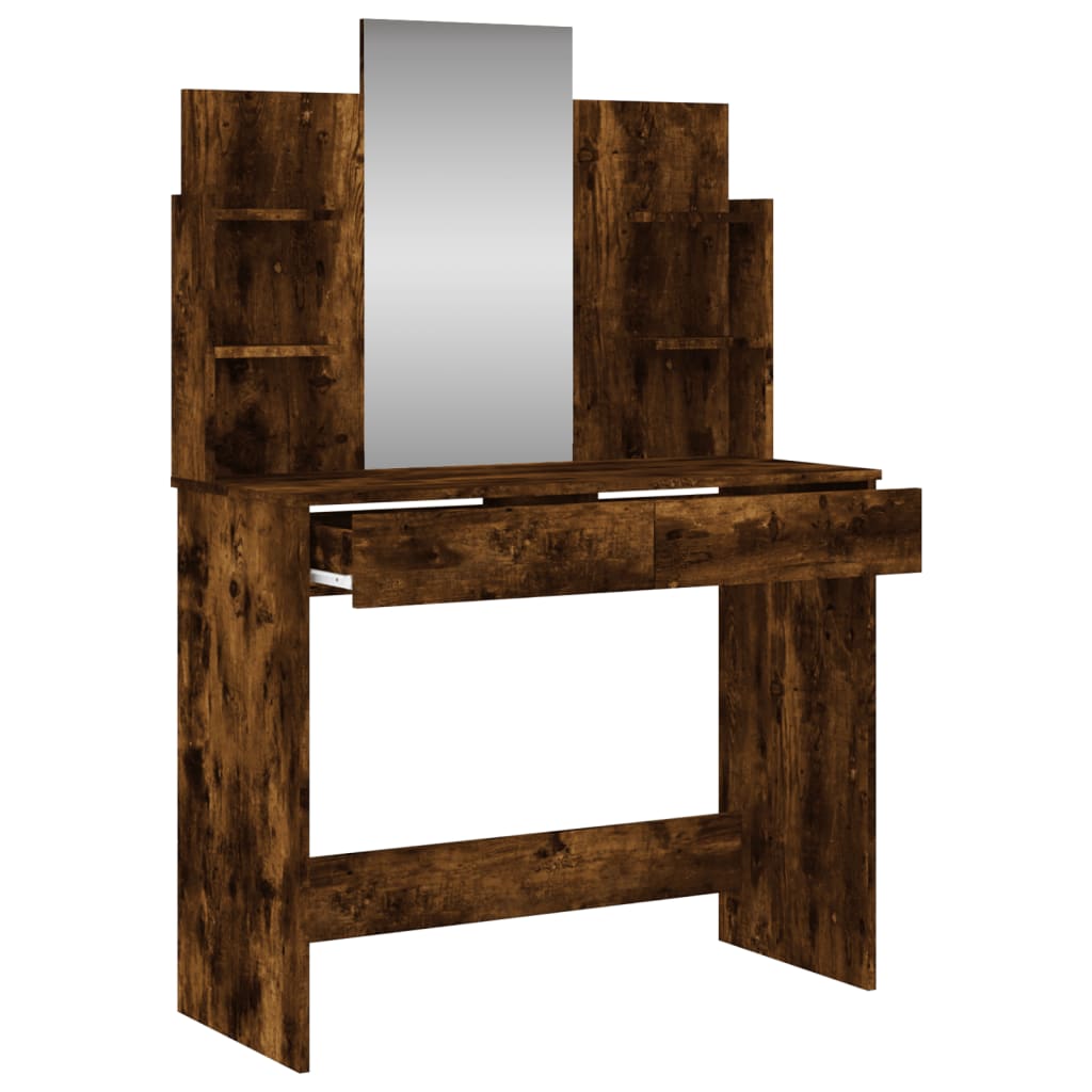 Makeup Table with Mirror Smoked Oak 96 X 39 X 142 Cm