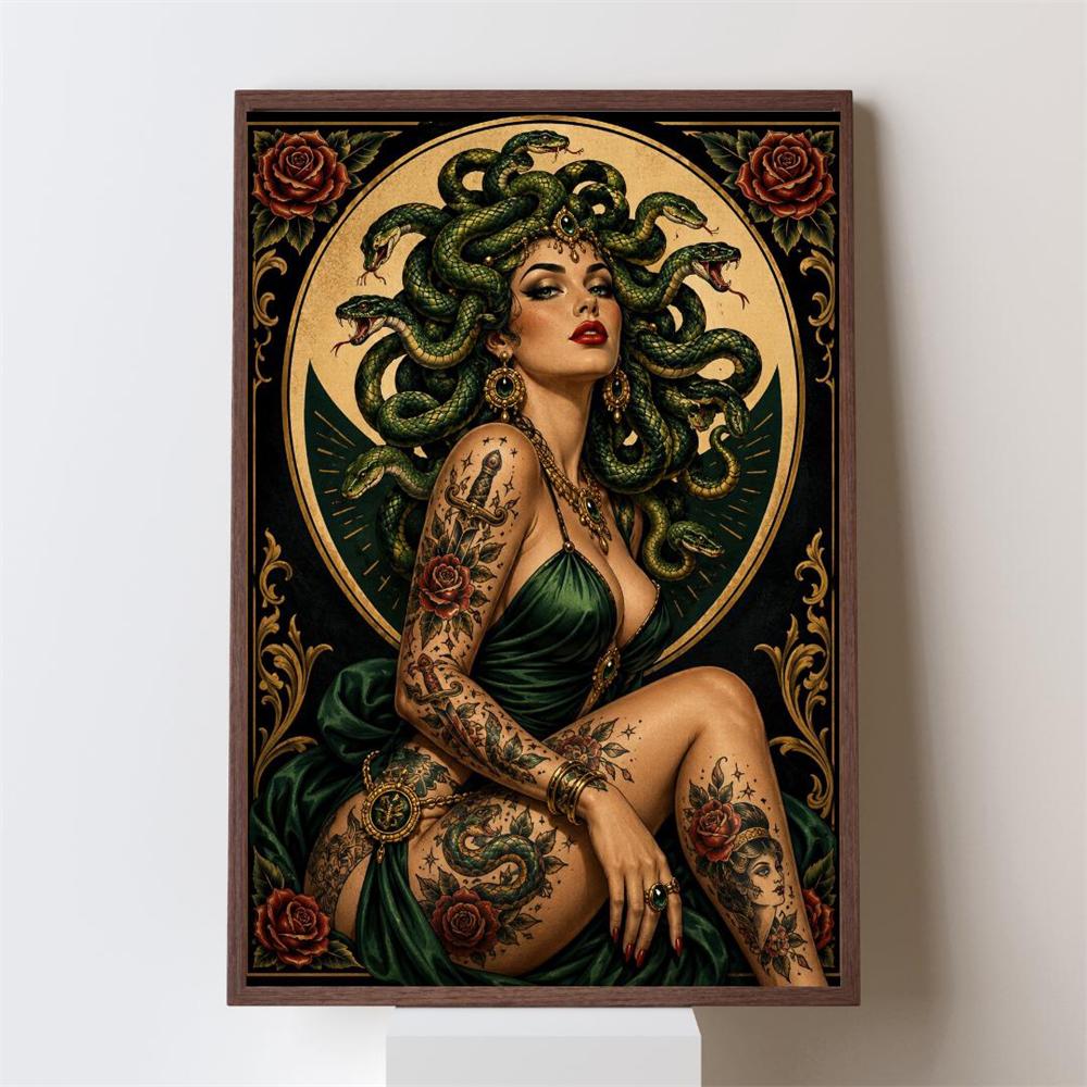Contemporary Medusa Portrait Canvas Painting Mythological Snake Hair Wall Art Prints Bold Colorful Home Decor Modern Fantasy Art