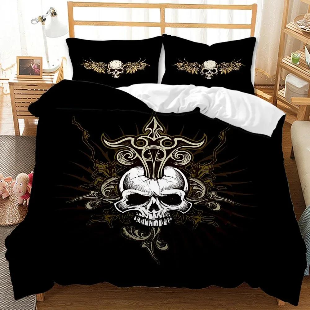 Skull Teen Comforter Cover King Queen Size,Halloween Skeleton Floral Duvet Cover Horror Gothic Black Soft Polyester Quilt Cover