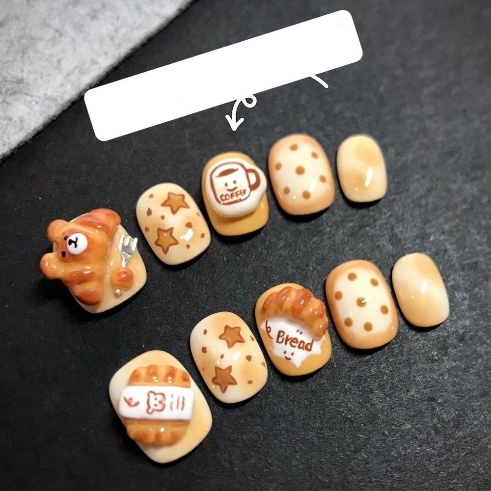 Cartoon Rilakkuma Short Square Round Handmande False Nails Cute Animal Bear Cat Dog Strawberry Bow Press On Nails Christmas Gift