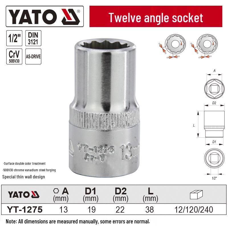 YATO 1/2" 12,5mm Kurzer 12-Kant-Steckschlüssel