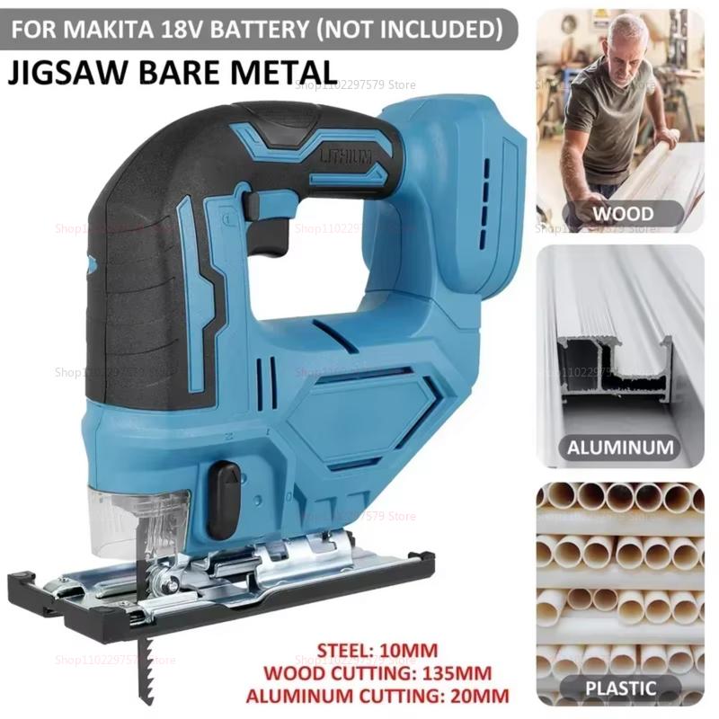 3000RPM 18V  Cordless Electric Jigsaw with Curved Cut Precision Portable Multifunction Power Tool for Carpentry Crafts Not Batte