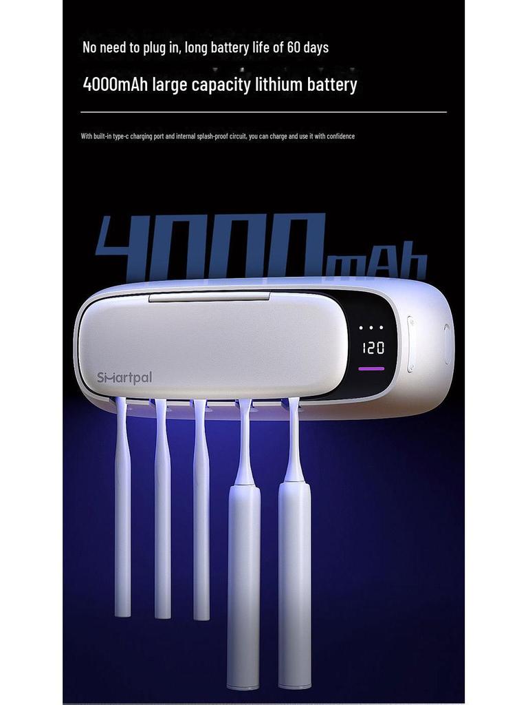 Sterilizzatore e Porta Spazzolino SmartPal UV - Collegabile alla rete, Montabile a parete, Asciugatura, Installazione senza foratura.