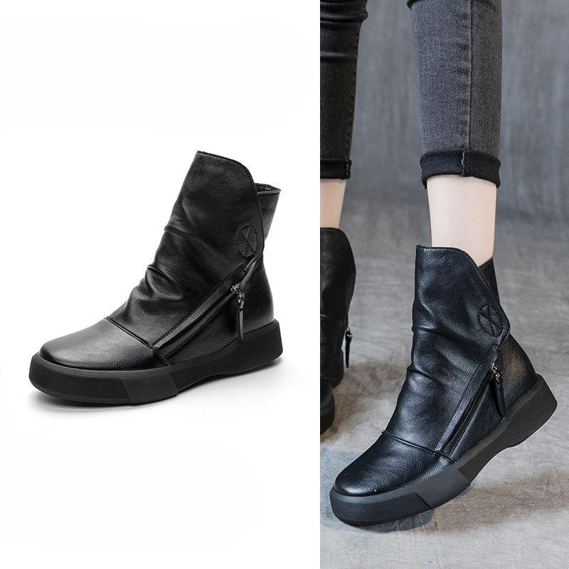 

Новая Стильная Обувь Ретро Ботильоны Модные Женские Ботинки Большого Размера Универсальные Плоские Ботинки для Женщин 38 чёрный