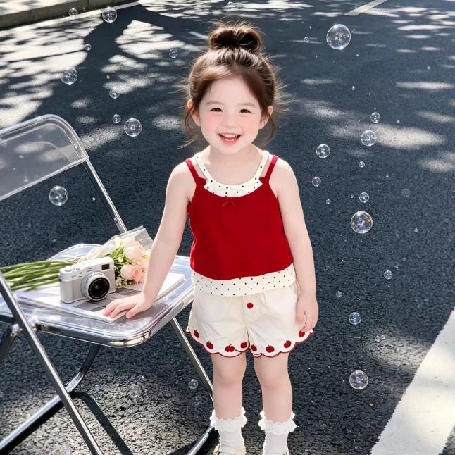 Cute Baby Girl Summer Polka Dot Tank Top and Shorts Set