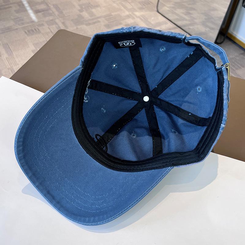 Style C Letter Print Embroidery Baseball Cap Washed Denim Snapback Hat Adjustable Peaked Hats For Women Men Sunscreen Cap Latest Korean Style
