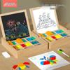 Double-Sided Wooden Magnetic Puzzle & Drawing Board: Tangram & Geometric Building Blocks for Kids' Education
