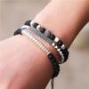 Matte Black Cubic Zirconia Ball & UFO Pendant Braided Bracelet Set