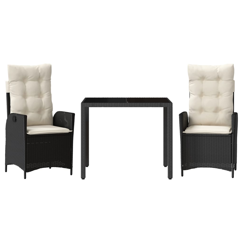 3 Piece Outdoor Dining Set with Cushions Black Poly Rattan