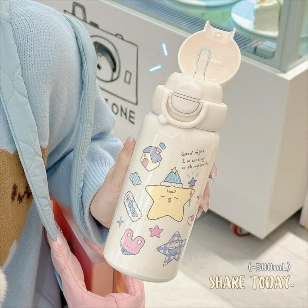 500ml Coffee Mug Stainless Steel Students Sippy Cup Cute Travel Water Bottle
