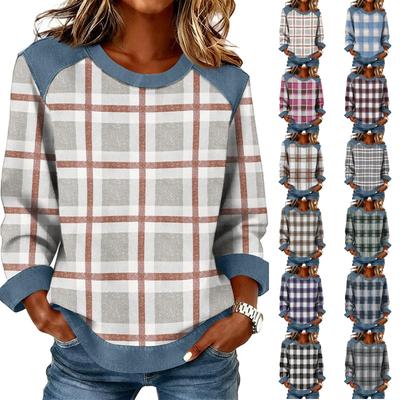 Sudadera Casual con Cuello de Mezclilla y Costuras Patchwork para Mujer, Camisas de Manga Larga