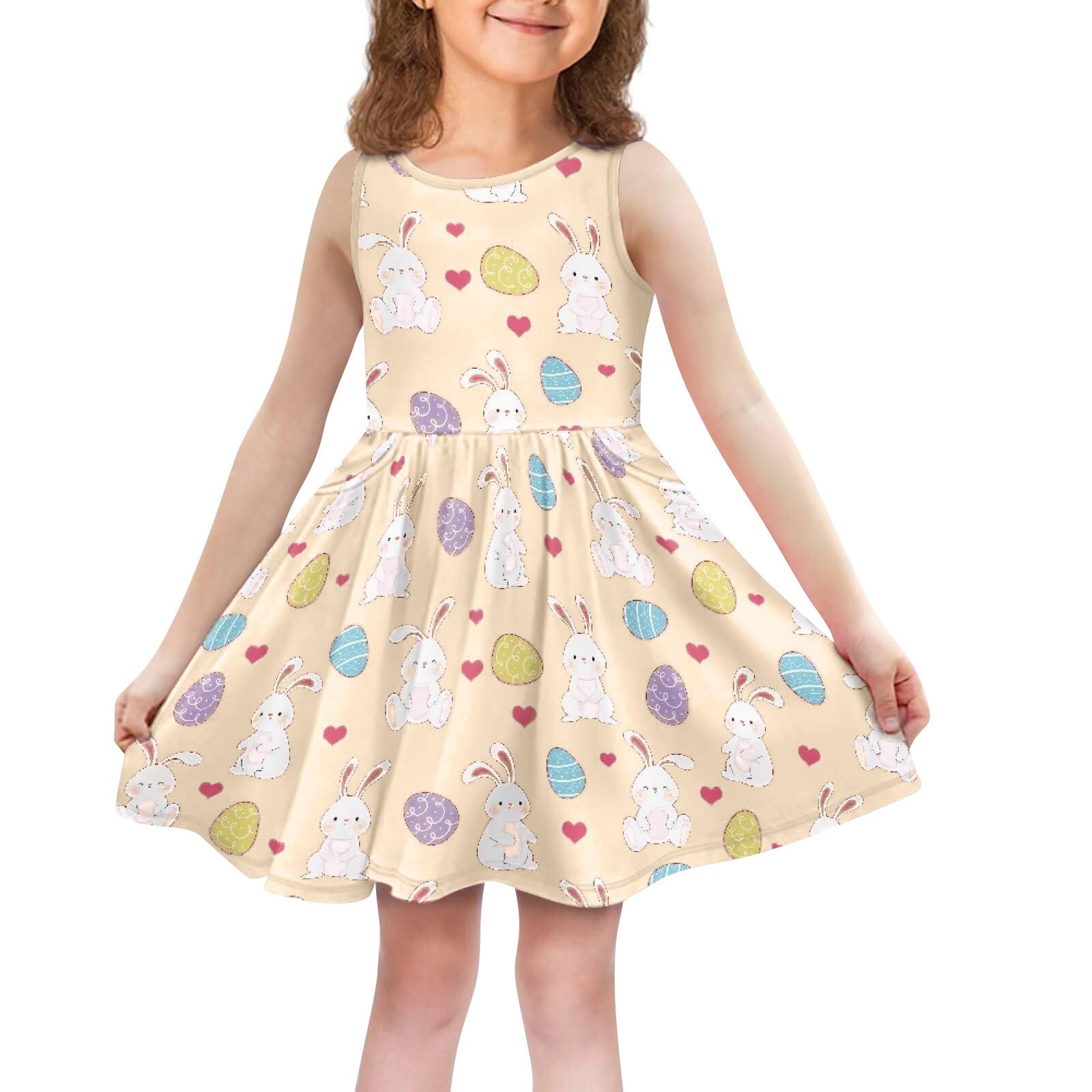 

Модное удобное детское повседневное платье без рукавов с пасхальным принтом 100 бежевый