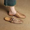 Fashion 2025 New Summer Women Mules Genuine Leather Women Shoes Round Toe Chunky Heel Shoes Cover Toe Slingback Sandals Slippers