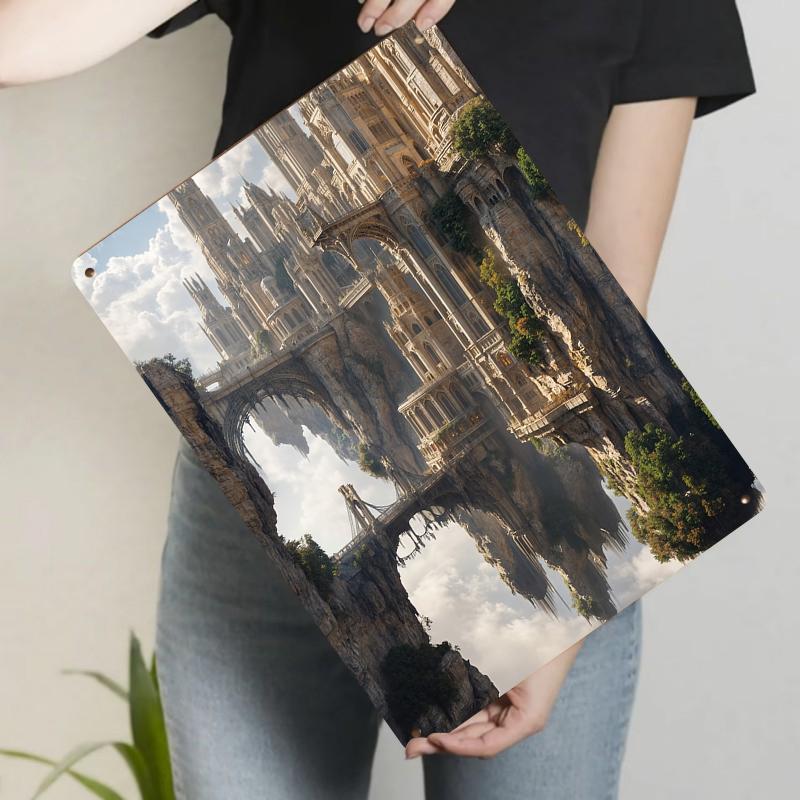 

Fantasy Floating Castle Metal Wall Art Decorative Painting for Living Room 20x30cm（7.8x11.8inch）