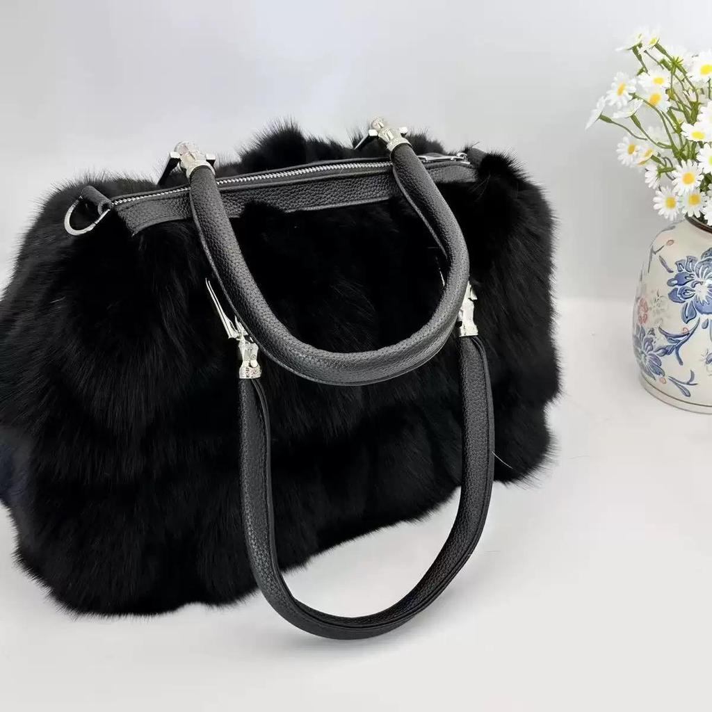 Winter Fox Fur Bag Women's Bag Fashion Handbag Ladies Bags Purses Women Shoulder Bag Real Silver Fox Fur Messenger Bags