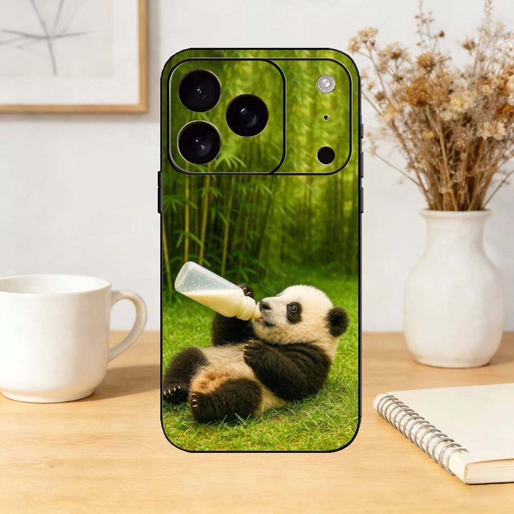 Cute Animal Panda Phone Case Silicone Black Soft For IPhone 17,16,15,14,13,12,11,SE,Plus Pro Max