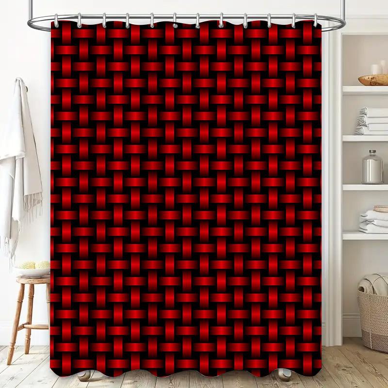 Red Woven Shower Curtain Waterproof Fabric Bathtub Decor For Bathroom Accessories Home Decor (Size: 72X84 In)