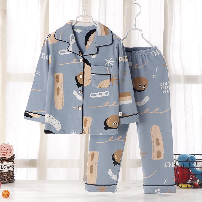 2026 Children's Cotton Spring/Autumn Casual Pajama Set - Open Front, Two-Piece for Older Kids