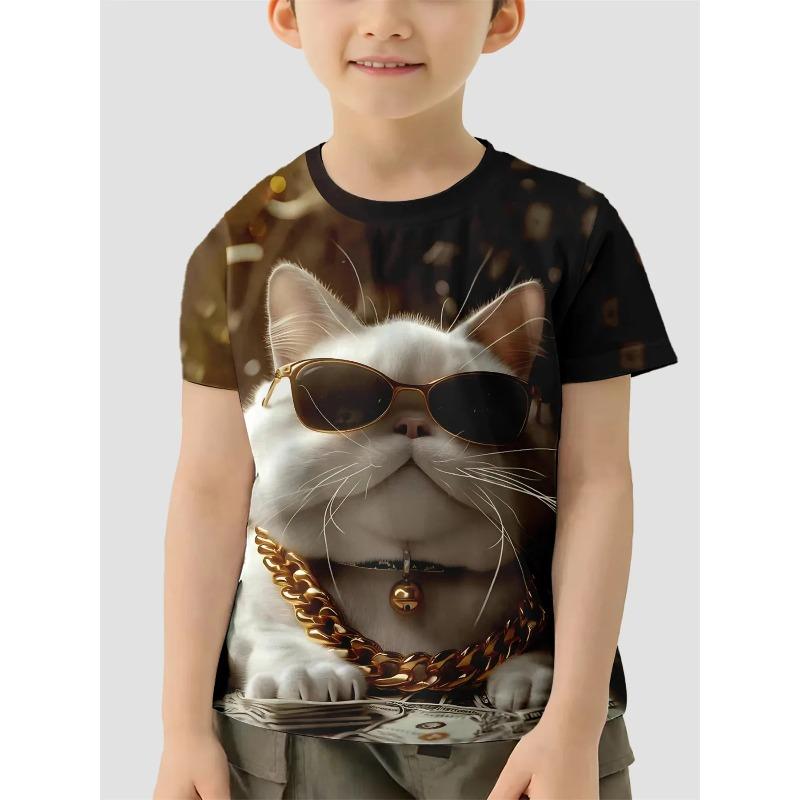 Children Clothes Girl Boys Tshirt Short Sleeve Child T Shirt Kids Summer Clothes 3D Cat Print Cartoon Casual Children's Clothing
