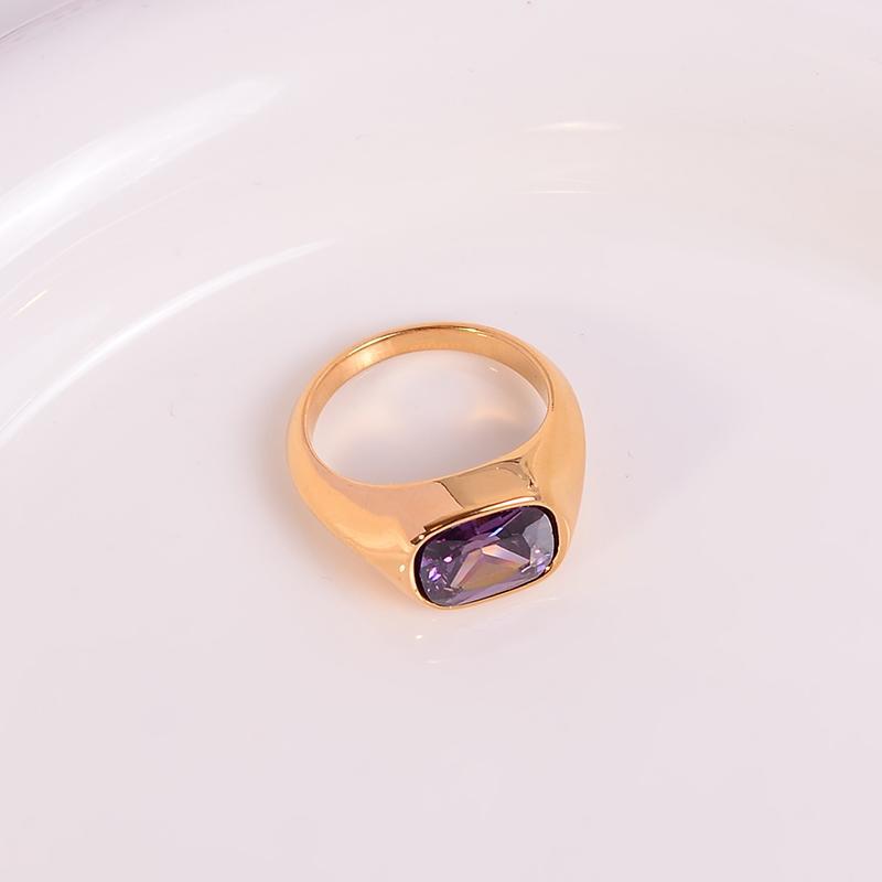 Fashion Purple Zircon Sugar Cube Ring Female Niche Does Not Fade Stacked High-end Ring Titanium Steel Plating