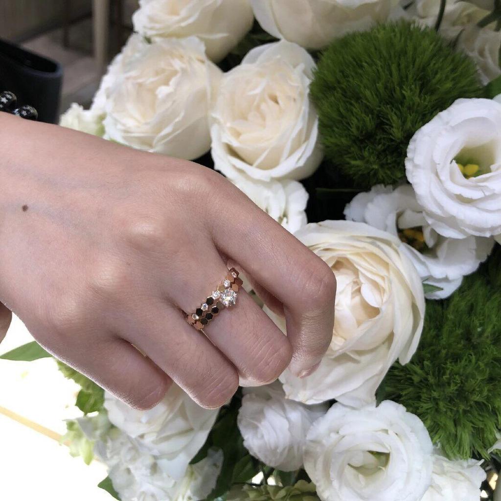 Rose Gold Honeycomb Diamond Ring - Stackable, Full & Half Diamond Design for Women