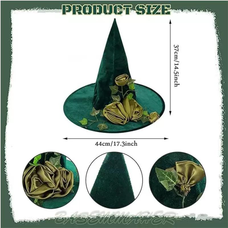 A Halloween Party Hat Witch Hat Artificial Flower Clothing Accessories Made of Polyester Fiber Green Magic Hat