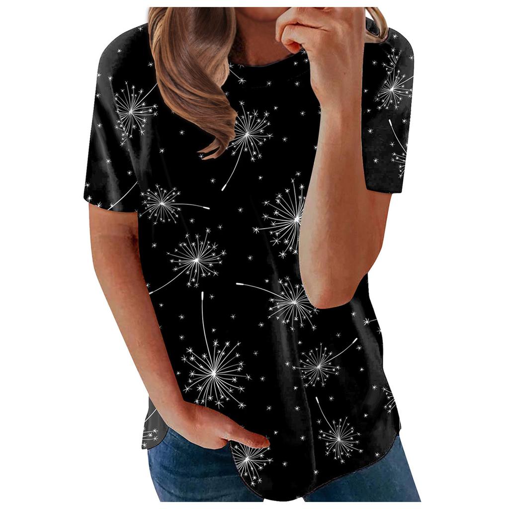 Women's Fashion Casual Loose Round Neck Printed Short Sleeve T-Shirt Top