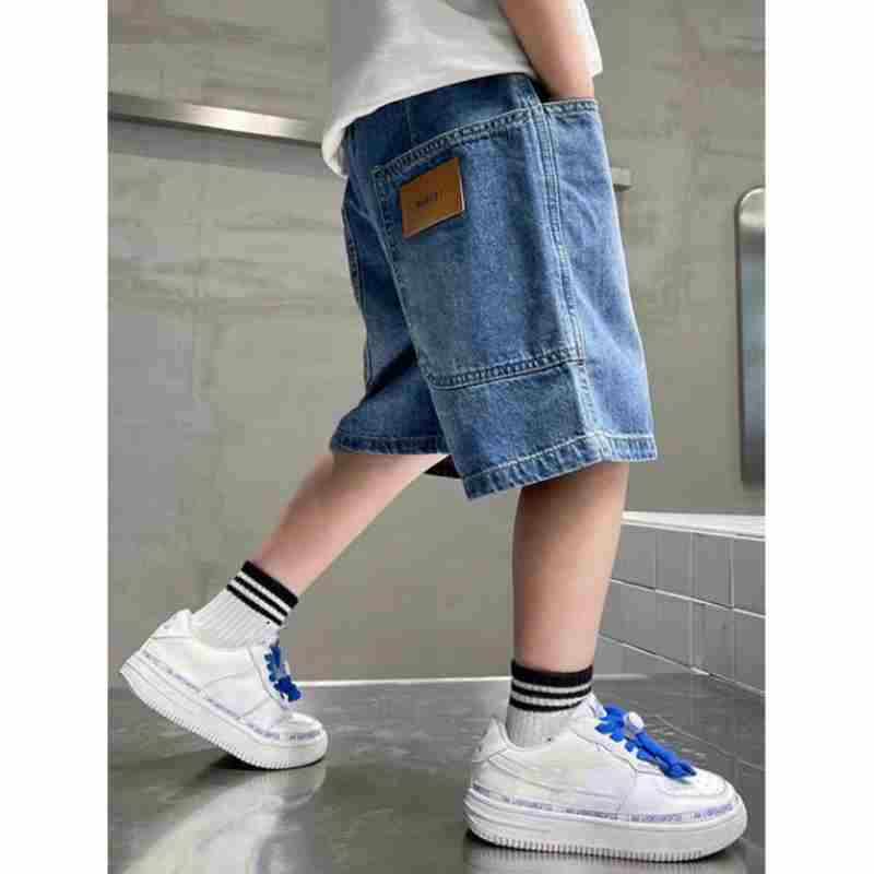 Boys' Summer Lightweight Korean-Style Cropped Pants Mid-Rise Design for Older Children Denim Shorts