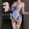 Erotic Lingerie, Sexy Jumpsuit, Women's Lace-up, Checkered, Cute Maid Uniform, Seductive Pure Desire Pajamas 1413