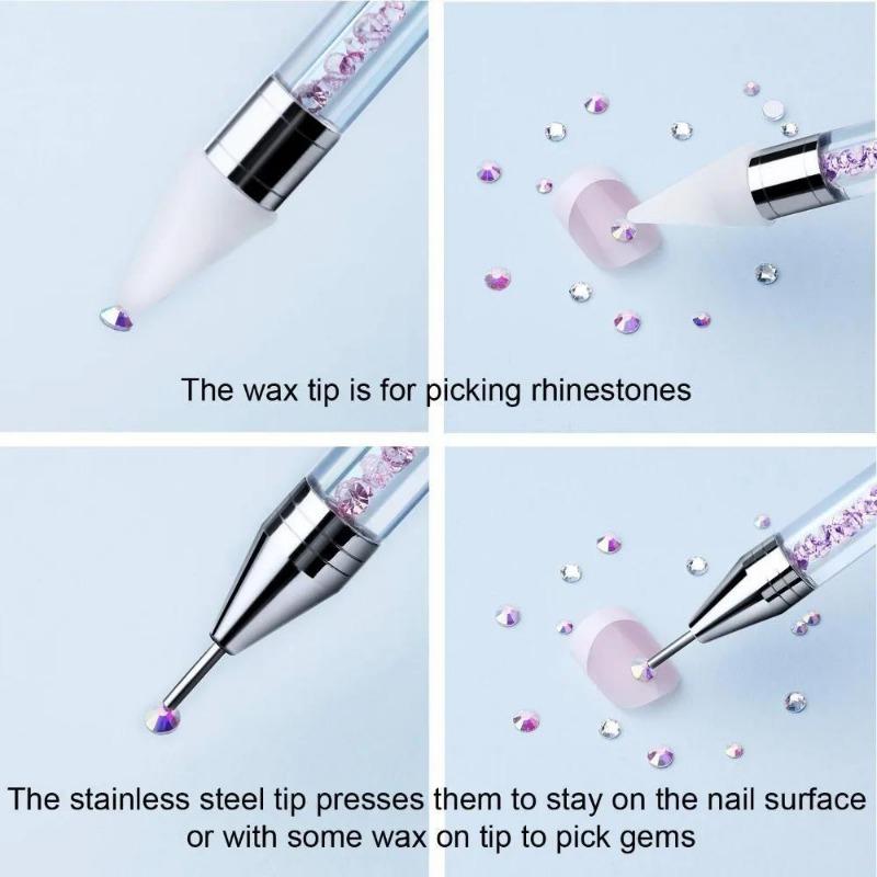 Rhinestones Gem Picking Picker Manicure Drill Pencil Silicone Head Tool Nail Art Dual Heads Acrylic Design Metal Dotting Wax Pen