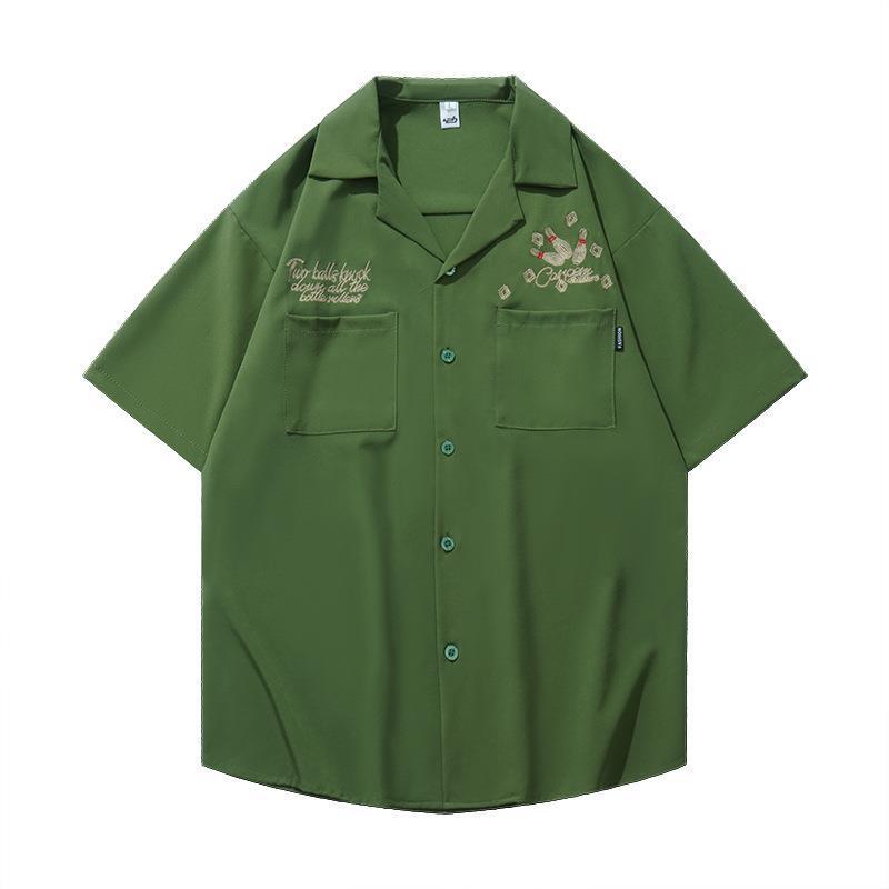 Men's American Retro Hiphop Street Racing Short-Sleeve Summer Shirt - Trendy, Motorcycle-Inspired, Loose, Thin Design