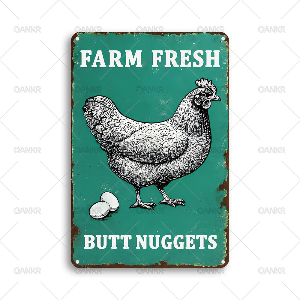 Vintage Farm Fresh Chicken Butt Nuggets Art Poster Metal Tin Sign Ideal Gift x Inch for Farm Garden Home Wall Decor Plaque 20x30cm（7.8x11.8inch）