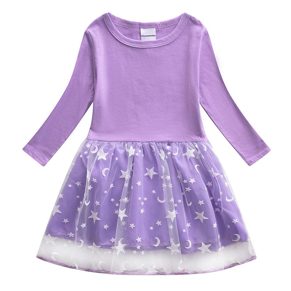 Girls' Long-Sleeve Mesh Patchwork Autumn Dress 2022 - Children's Fashionable Mid-Length Dress