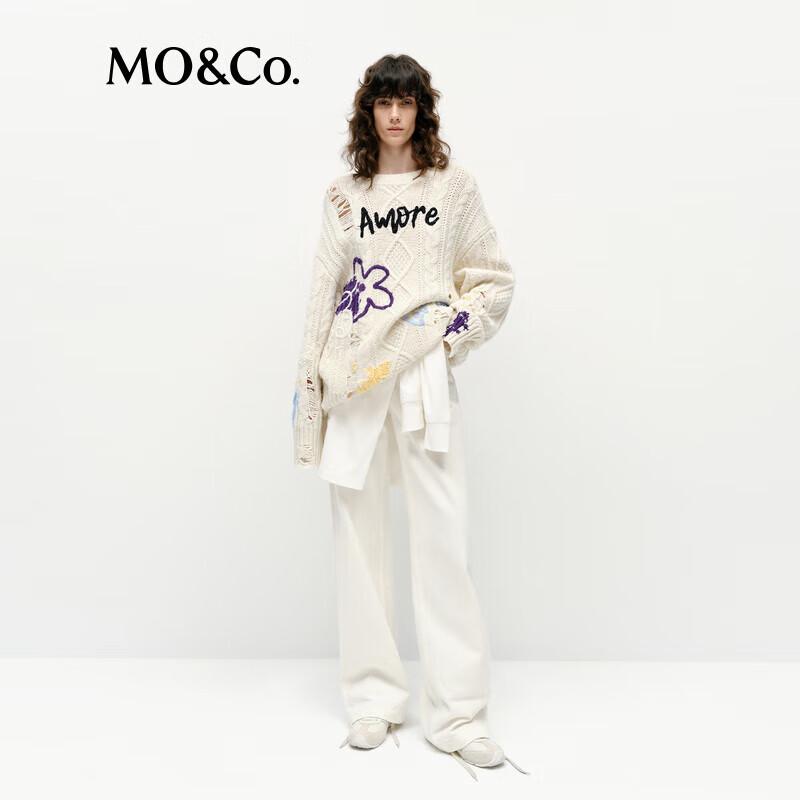 MO&Co. Embroidered Jacquard Lambswool Blend Sweater