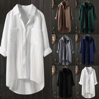 Plus Size Women Linen Cotton Shirt Dress Casual Baggy Tunic Long Blouse Tops