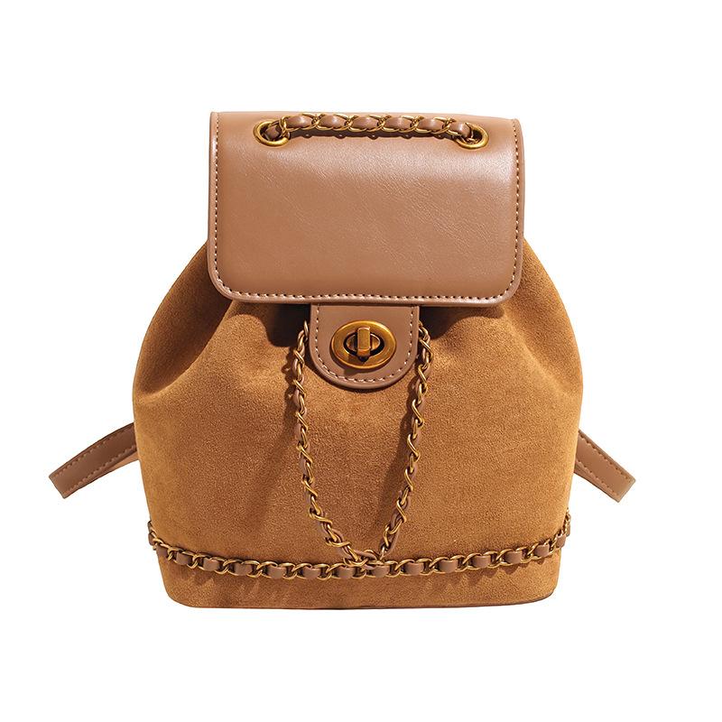 Retro Large-capacity Chain Backpack Women's Bag 2025 Autumn New High-value Large-capacity Suede Bucket Bag