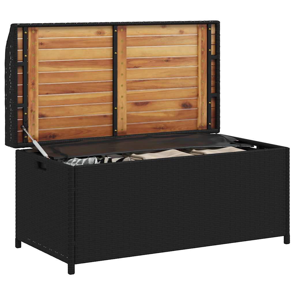 Storage Bench Black 100x50x52 Cm Poly Rattan Acacia Wood