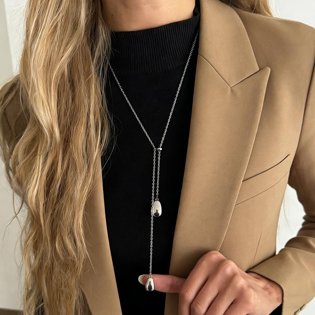 Luxury Ins Bow Plain Chain Necklace, Adjustable Minimalist Thin Snake Bone Chain Sweater Necklace