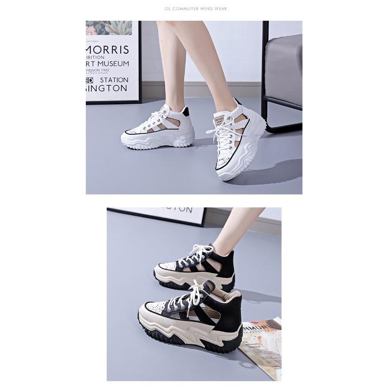 Sommer Neue ausgehöhlte weiße Schuhe für Studentinnen Atmungsaktive Freizeitschuhe mit dicken Sohlen