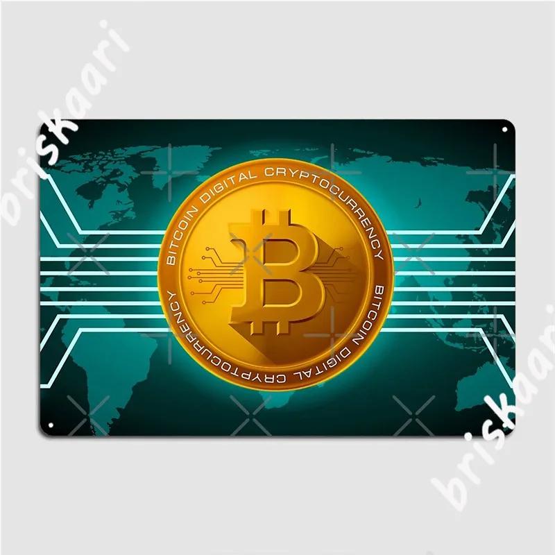 Bitcoin World Metal Sign Pub Garage Design Wall Mural Mural Painting Tin Sign Posters 20X30CM