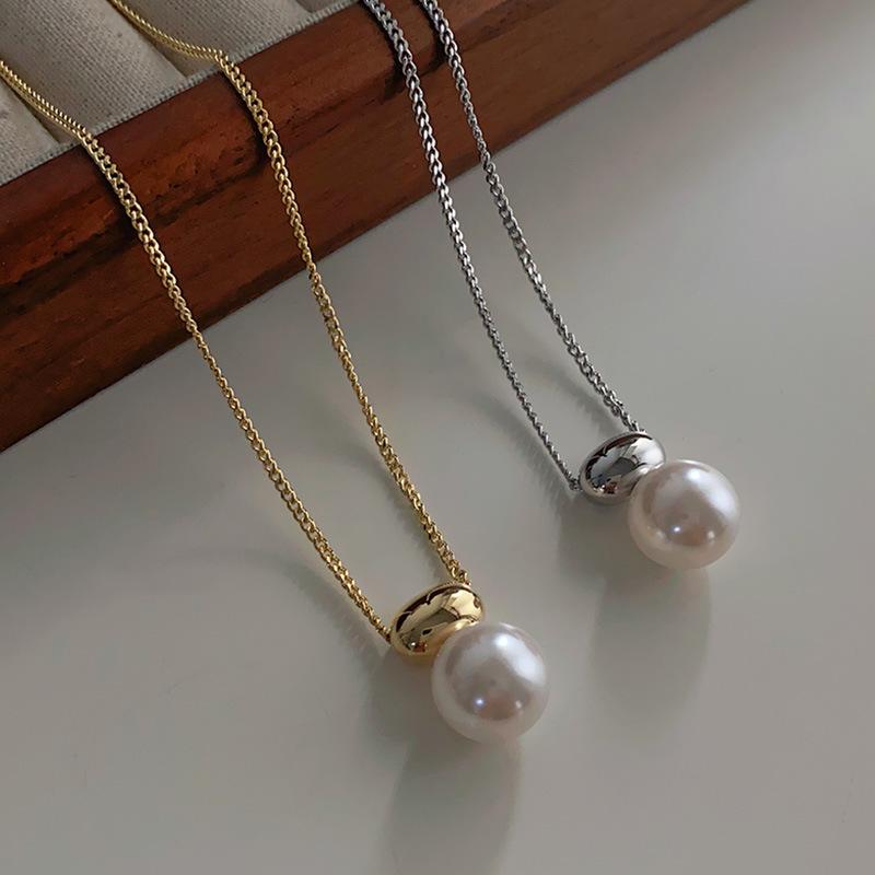 Pearl Necklace, Golden Bean Neck Chain, Fairy Style Fashion Light Luxury Niche Collarbone Chain, French Romantic Temperament Sweater Chain