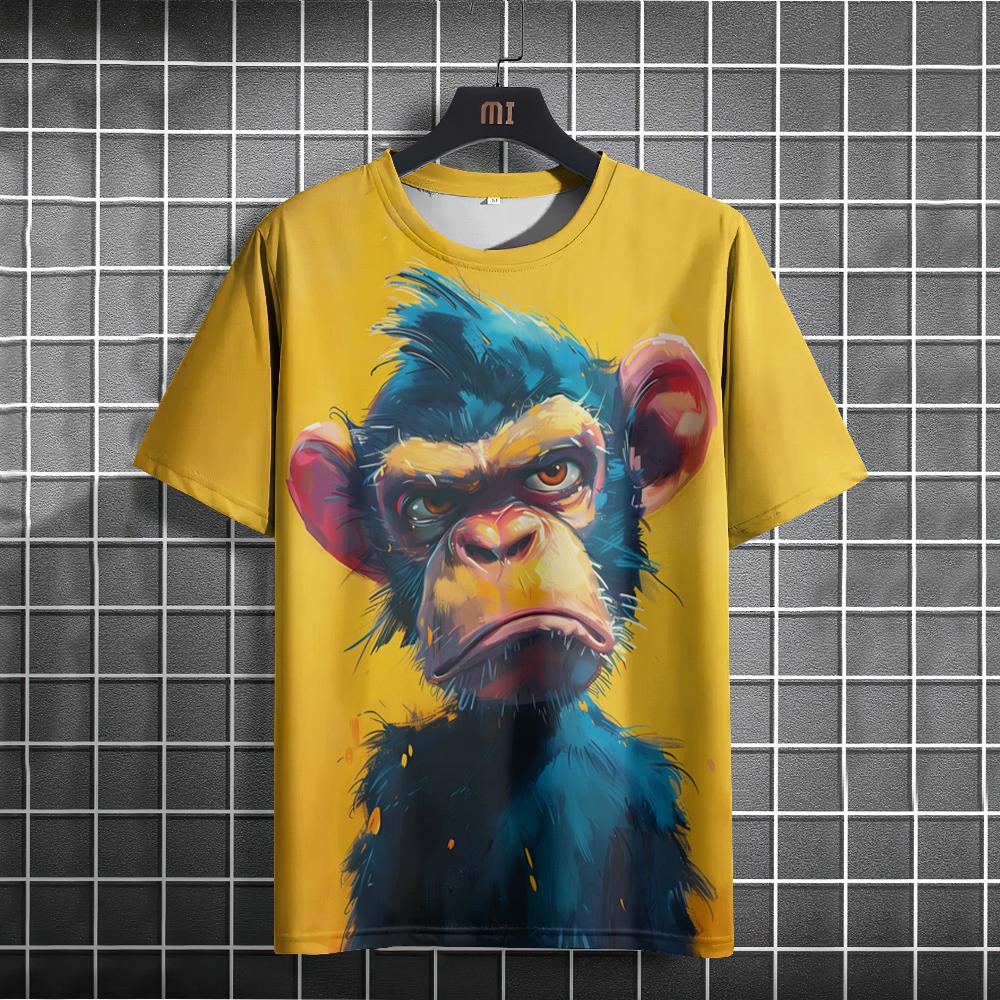 Cute Pig Dog Monkey 3D Printed Short Sleeved T-shirt Summer Breathable Polyester Simple Round Neck Top
